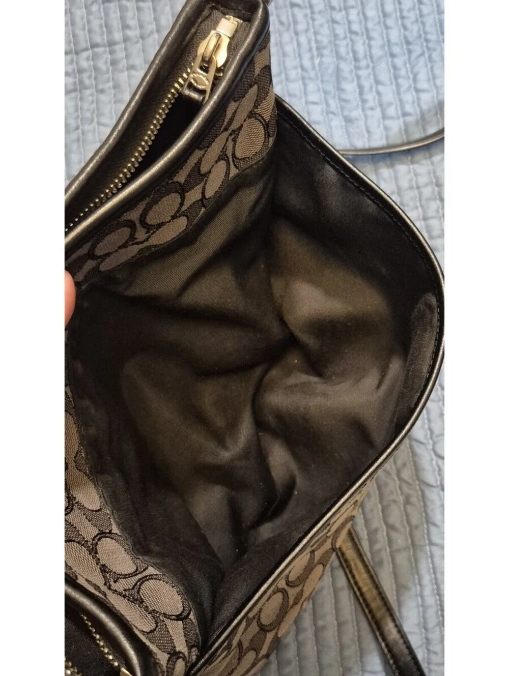 Coach Signature Monogram Crossbody Bag Brown Black Zip